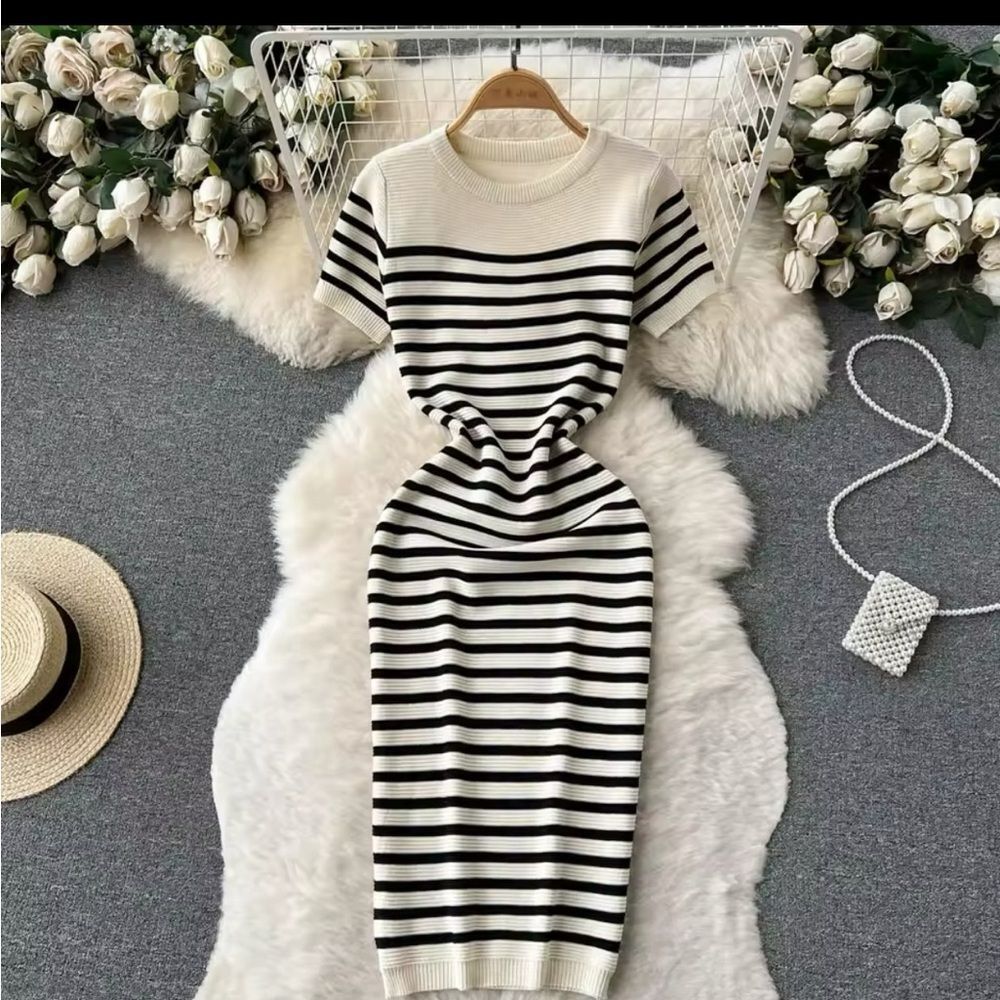 Striped Knit‎ Cardigan MIDI Dress Medium